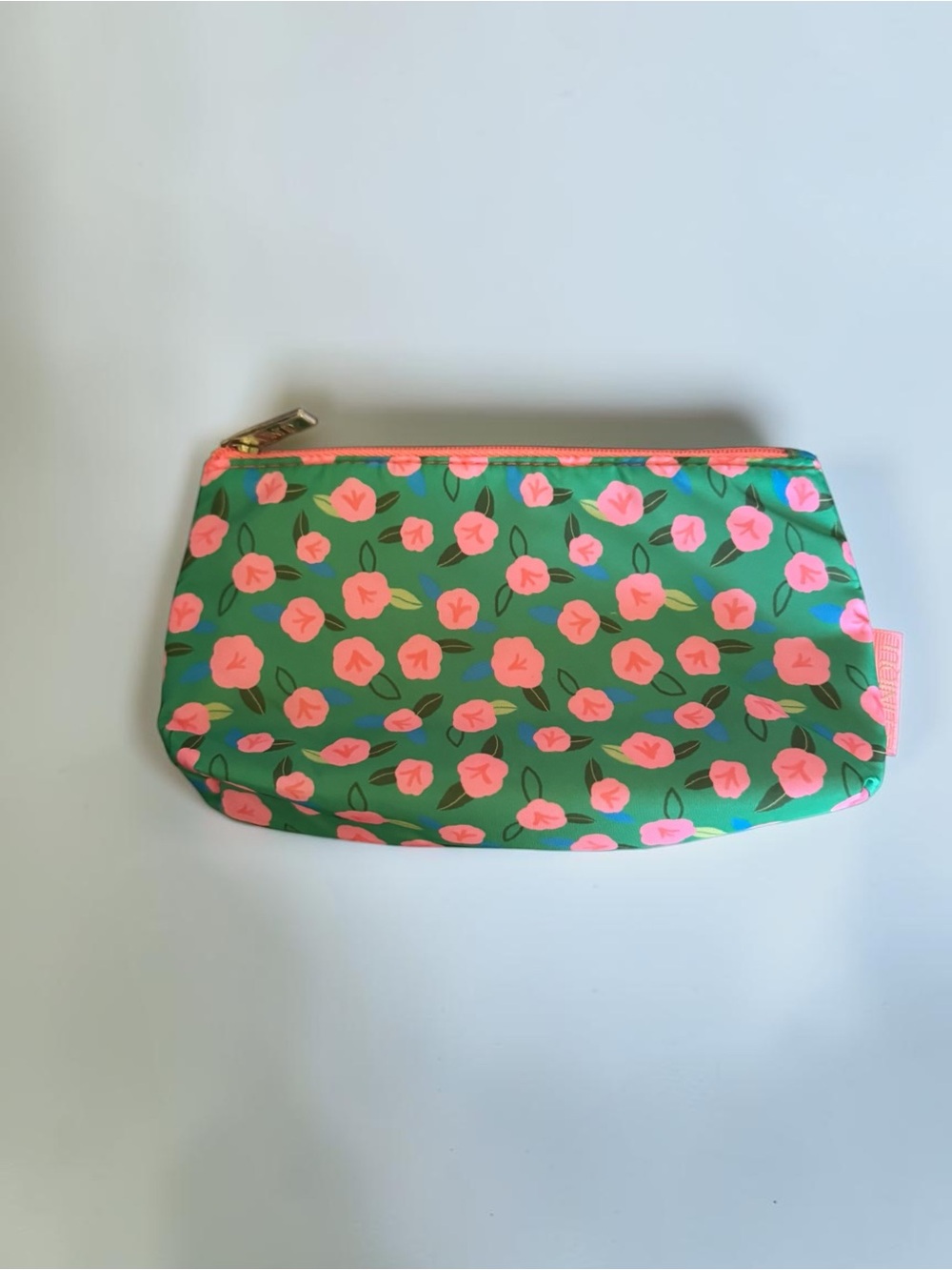 Clinique Green Floral Cosmetic Pouch with Pink Flowers NWT